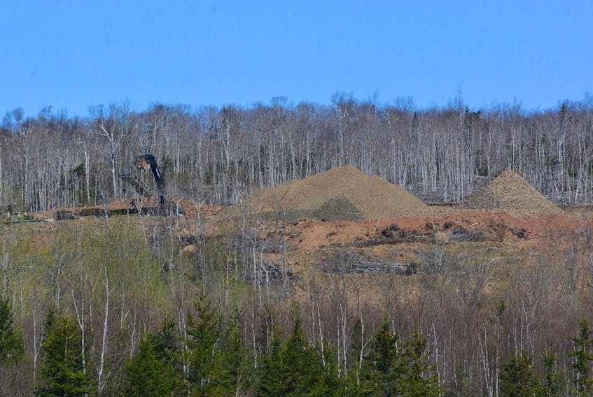 This photo, taken in May, shows piles of what appear to be crushed aggregate at a location on the North Mountain in Brooklyn, near Middleton. There is no quarry permit for that site and it has been closed down by Environment Minister Iain Rankin.