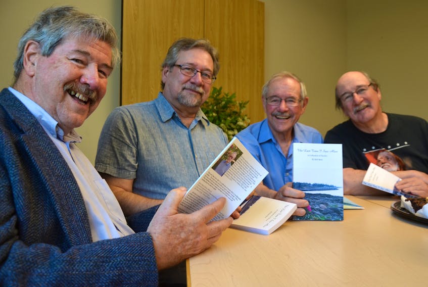 Brothers Larry, David, Bob, and Steve during the May 29 launch of Bob Bent’s new book ‘The Last Time I Saw Alice – A Collection of Stories’ at the Lawrencetown Library. Bob Bent dedicated the book to his brothers, including Alan who was unable to attend. The book is a reflection on life in rural Nova Scotia.