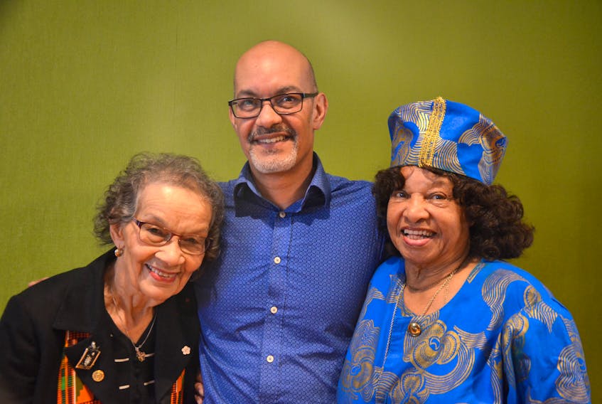 Geraldine Browning, left, spoke about growing up in Nova Scotia as a black person during ‘An Afternoon with Geraldine Browning’ Feb. 7 at the Macdonald Museum in Middleton. With her was her son Scott and in the audience was Middleton’s Catherine Tolbart.