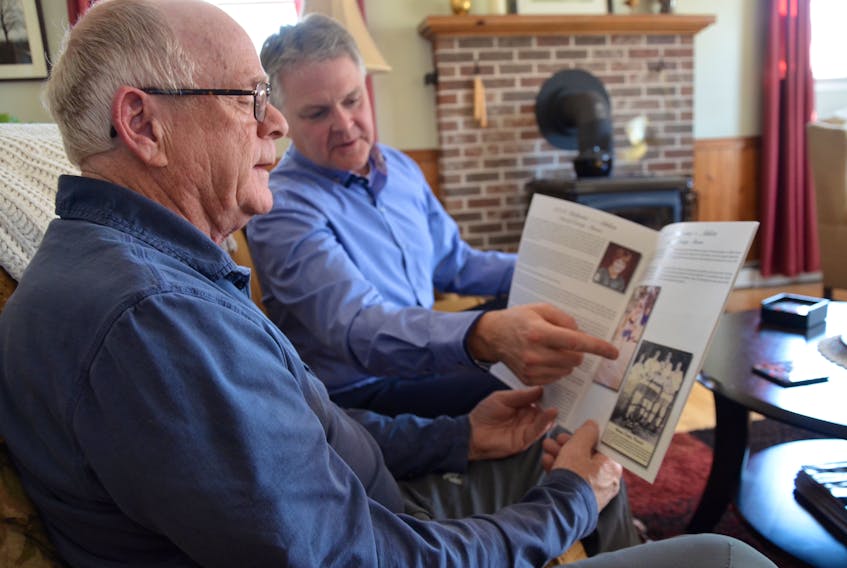 Dick Campbell, left, and David Morse look through the Bridgetown Area Sports Hall of Fame book from 2018. Morse was inducted as a track athlete by his old coach – Campbell. Morse said hardly a day goes by that he doesn’t think of ‘Mr. C’ and what he did for him back in his track days.