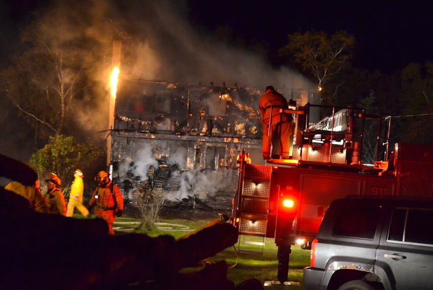 Firefighters from across Annapolis County battled a house fire at 443 Ween Street, just off Shore Road East near Mount Hanley Road, Sunday evening Oct. 21. A man and his 18-year-old daughter are homeless.