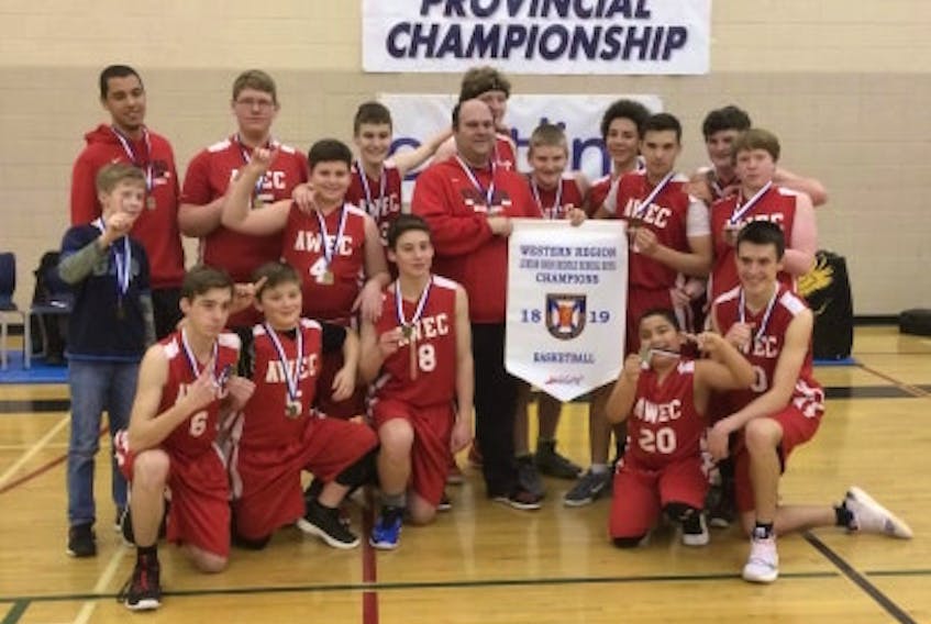 The Annapolis West Education Centre junior boys won the Regional basketball banner Feb. 26 at Horton with a nail-biter win over Hebbville.