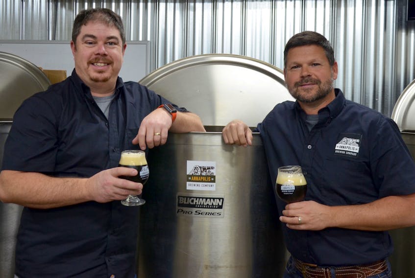Danny LeClair, left, and Paul St Laurent opened their Annapolis Brewing Company in mid October and have joined Nova Scotia’s growing craft beer revolution. They’re manning the cannons in the fort town of Annapolis Royal with beers like Ceasefire IPA and King George Porter.