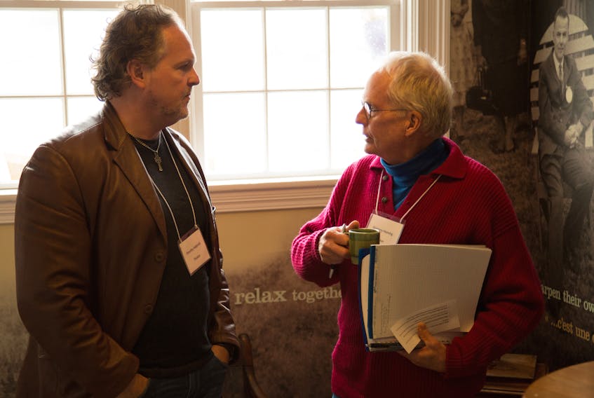 Gregory Heming, right, speaks with Annapolis County Warden Timothy Habinski during the retreat at the Thinkers Lodge in Pugwash in September. The three-day 2017 Pugwash Conference dealt with climate change and in a recent report urged municipalities to take action to reduce greenhouse gases. Heming is with the Centre for Local Prosperity that helped organize the conference. He’s also an Annapolis County councillor.