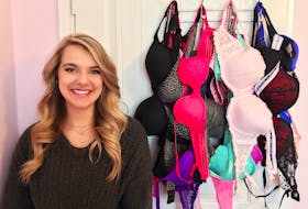 Rebecca Smith, 18, with some of the bras that have been donated for the Free The Girls project.