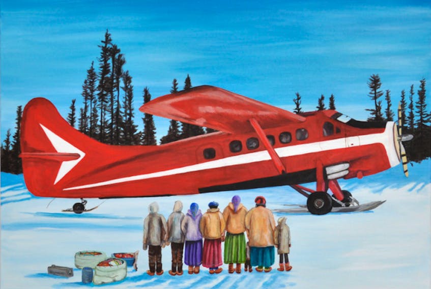 ‘Kapempant (Airplane)’, an acrylic on canvas painting by Mary Ann Penashue, was recently purchased by The Rooms provincial museum for the provincial art bank. -COURTESY OF CHRISTINA PARKER GALLERY