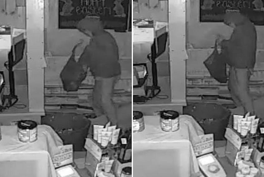 An Avery’s break-in suspect is shown in surveillance footage that was independently released. Anyone with information is asked to contact the local RCMP, or Crime Stoppers.