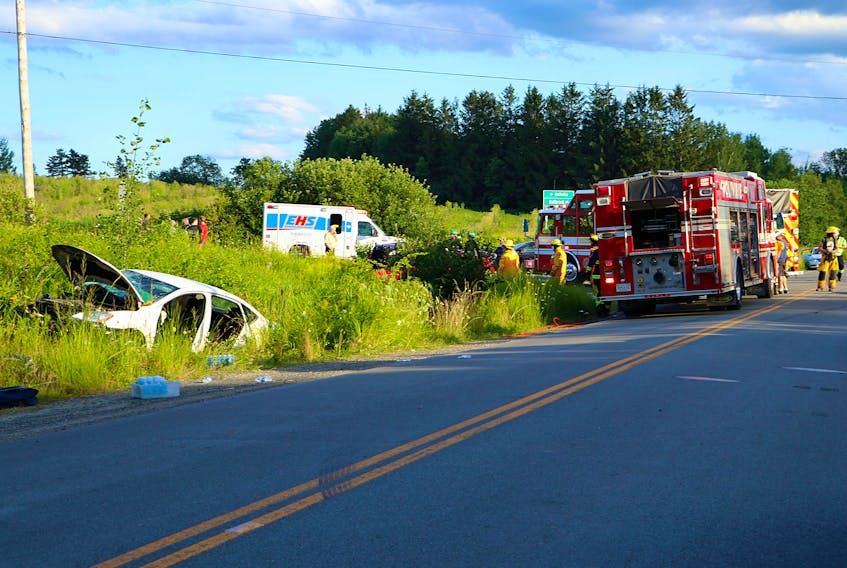 Firefighters attended a serious accident in Wolfville Ridge involving a pickup truck and passenger car Aug. 2.  ADRIAN JOHNSTONE