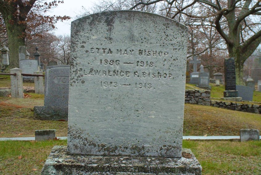 The gravestone of Etta Bishop, who died of the Spanish Flu on Jan. 4, 1919, at the age of 22. She is buried in Kentville’s Oak Grove Cemetery. - WAYNE BALTZER PHOTO