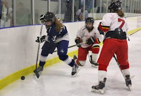 Zoey Rafuse, who has been playing with the Avon View Avalanche since Grade 9, has always shown great hustle on the ice. This photo is from a February 2018 invitational in Brooklyn.