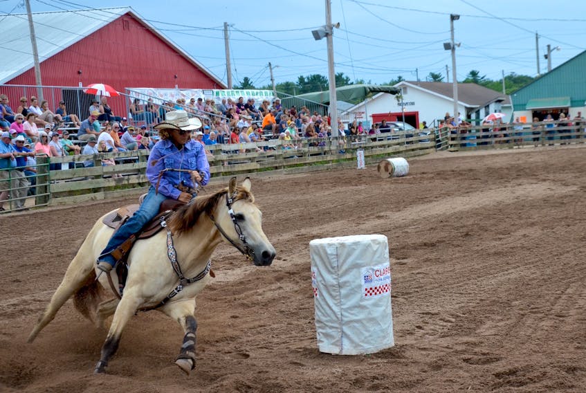 One barrel down, but her time was good at the Annapolis Valley Exhibition Aug. 13 in Lawrencetown.