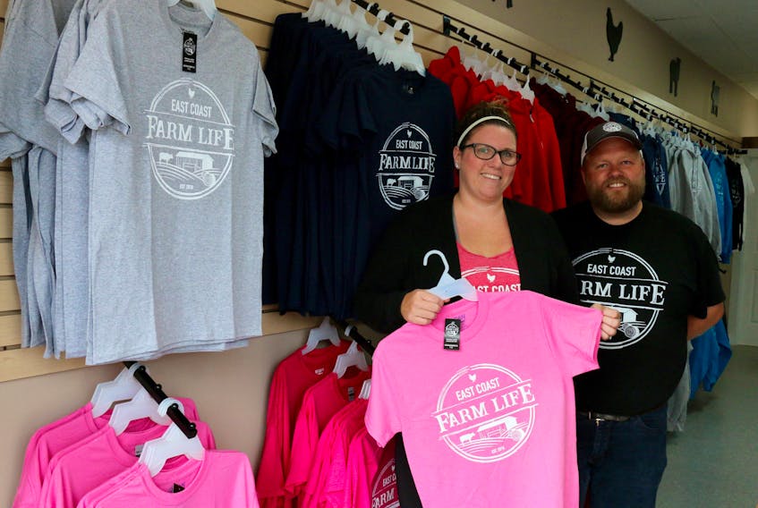 T-shirts remain one of the top selling items for Bob and Jennifer Morton’s East Coast Farm Life brand. While the online store carries a variety of styles and colours, the new storefront location in Windsor will stock the best-sellers and a few limited-edition varieties.