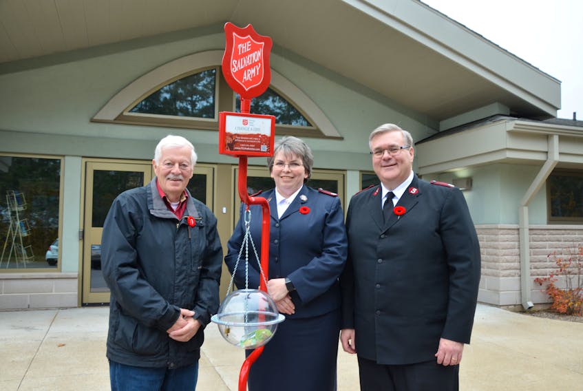 Campaign co-ordinator Phil Warren and Majors Sharon and Kirk MacLeod of the Kentville Salvation Army are counting on volunteer and community support to make this year’s Christmas Kettle Campaign another success.