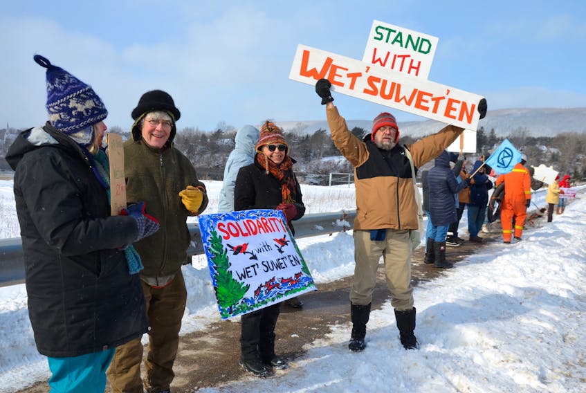 About 40 people showed up at a rally in Annapolis Royal Feb. 15 in support of Wet’suwet’en Hereditary Chiefs in northern British Columbia who oppose a gas pipeline being built by Coastal GasLink through their ancestral territories.
