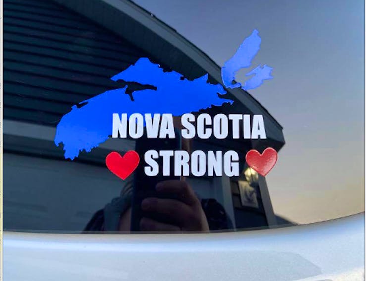 Windsor-area residents have teamed up to produce nearly 1,500 decals that have brought in more than $9,000 in donations for the Stronger Together Nova Scotia Fund.