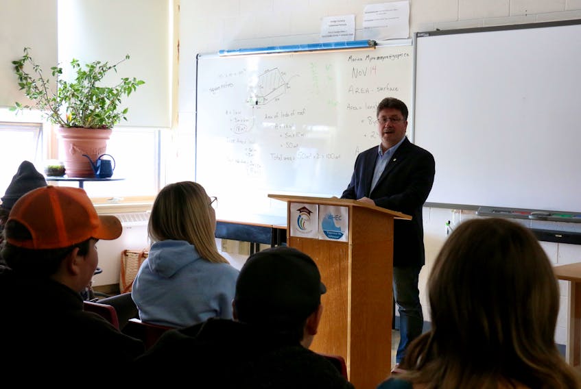 Hants West MLA Chuck Porter addressed a classroom full of students Nov. 14 and announced the provincial government’s plan to move the West Hants Education Centre and Windsor Adult High School to a new location in the near future.