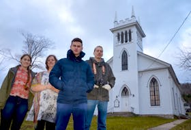 Members of the Clarence Community Heritage Society are hoping to breathe new life into the old Baptist church and the community hall in what they hope is the start of a local rural revival. They want the old buildings to keep making history. From left are Mairéad MacInnis, Maureen MacInnis, Avery Jackson, and Steve Skafte.