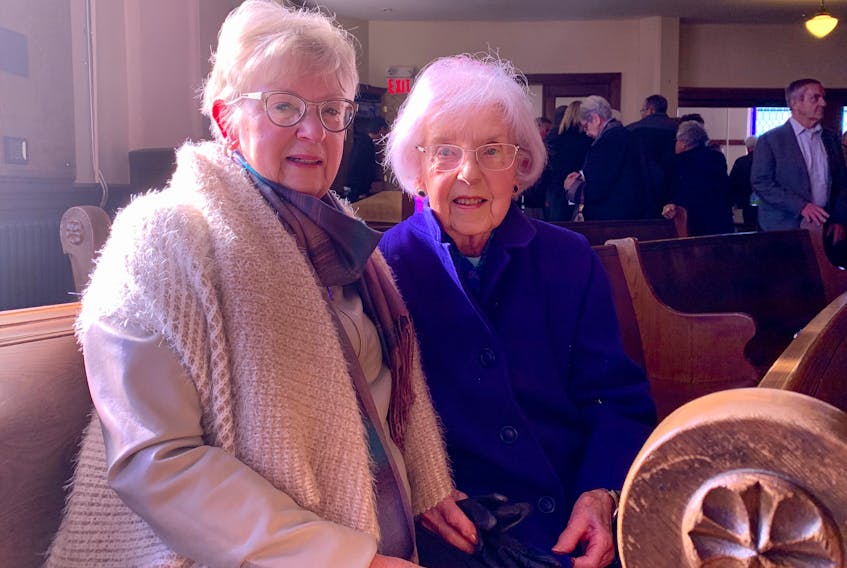 Ninety-three-year-old Shirley Walker, right, has been attending the Windsor United Baptist Church since she was five years old – and sitting in the same pew for the majority of that time. She was accompanied to the service by her longtime friend Patricia (nee Davis) Jackson.