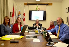 Members of Annapolis Royal’s town council declared a climate war Nov. 18. Some predictions pots most of the town under water during flood conditions as early as 2050. From left are Holly Sanford, Paula Hafting, Bill MacDonald, Pat Power, and John Kinsella.