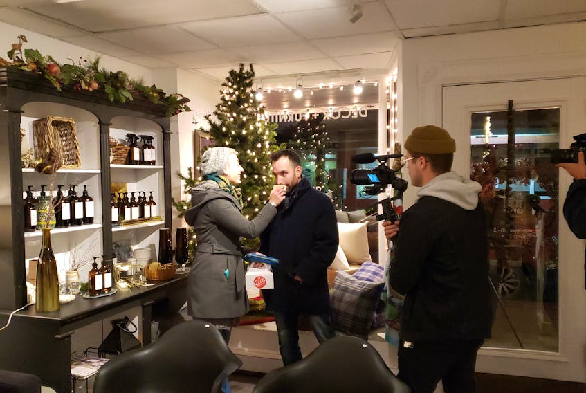 This behind-the-scenes shot was snapped during the filming of a Kentville Business Community promotional video that garnered nearly 26,000 views online since early December.