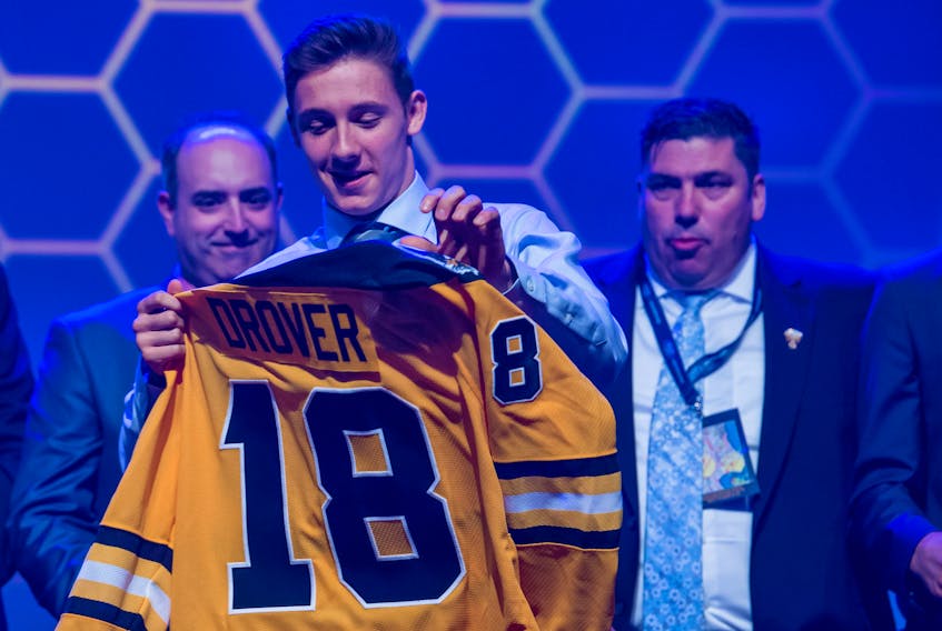 Forward Alex Drover of the Halifax McDonald's was selected in the first round, No. 10 overall, by the Cape Breton Screaming Eagles at Quebec Major Junior Hockey League draft on Saturday in Shawiningan, Que.