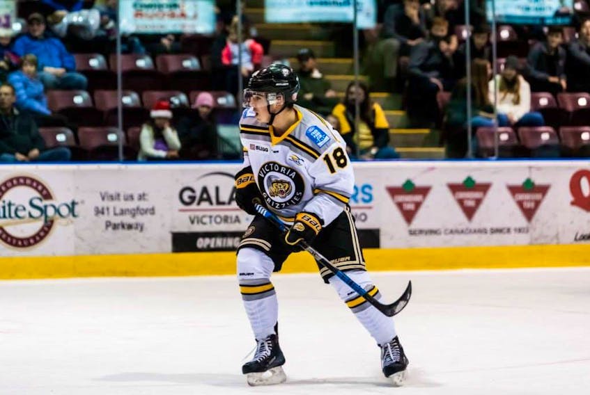 Alex Newhook has 18 goals and 53 points in 31 games for the Victoria Grizzlies during this BCHL season. — Victoria Grizzlies/Facebook