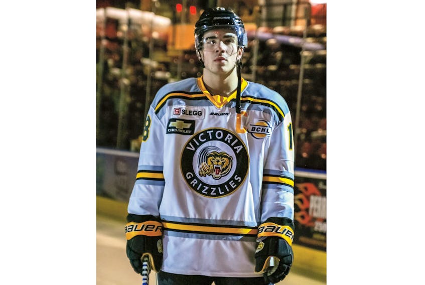 If most prognosticators are right, Alex Newhook would be taken somewhere between the 10th and 20th picks in the first round of the 2019 NHL Entry Draft, being held today in Vancouver. — Victoria Grizzlies photo/Kyle Robinson
