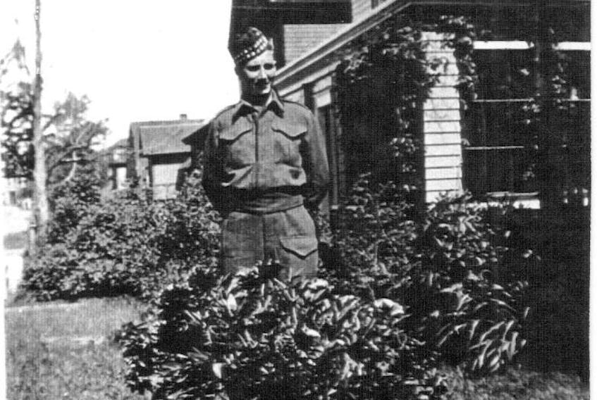 Alvah Morrison posed in front of his childhood home in Westville, N.S. before going overseas to England in 1942.