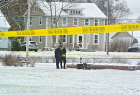 Members of the RCMP Forensic Identification and Explosives Disposal Unit work in Amherst's Rotary Centennial Park on Wednesday morning shortly after the controlled detonation of an explosive device. Police are investigating two other explosions on Monday night and early Wednesday in a residential area.