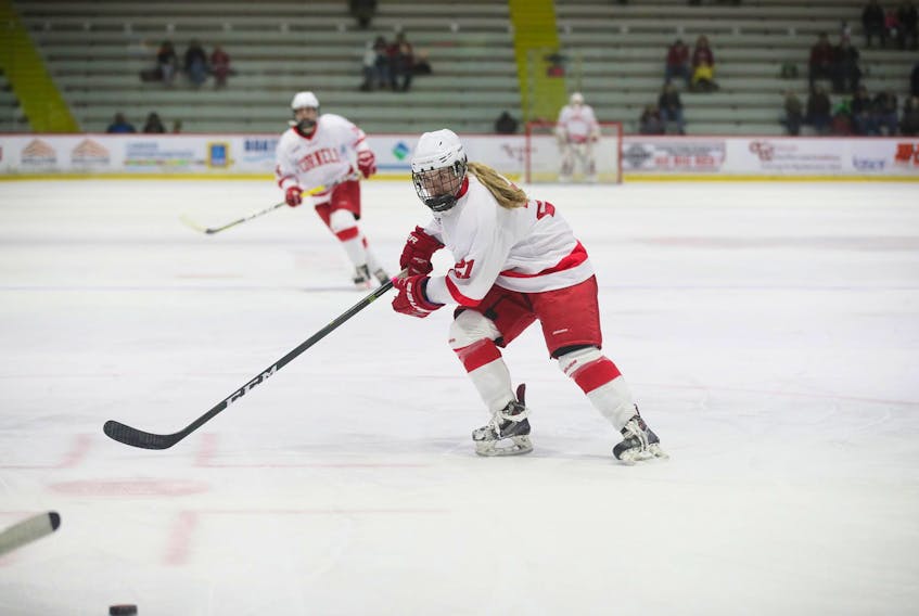 Amy Curlew, shown here playing NCAA hockey for Cornell Big Red, was drafted eighth overall by the NWHL's expansion Toronto squad. - Cornell University Athletics