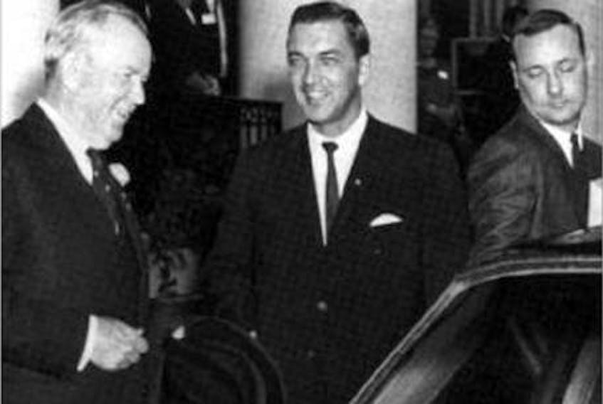 Prime Minister Lester Pearson, left, Premier Alex Campbell and his principal secretary Andy Wells in a 1967 file photo.
(The Guardian)