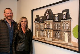 A wooden mosaic of the Truro library, created by Rob MacCormack and Pam Sutherland, was the winning piece in this year’s Truro Art Acquisition Show. It will remain on display at the McCarthy Gallery until April 26, and then be added to the town’s permanent collection at town hall.