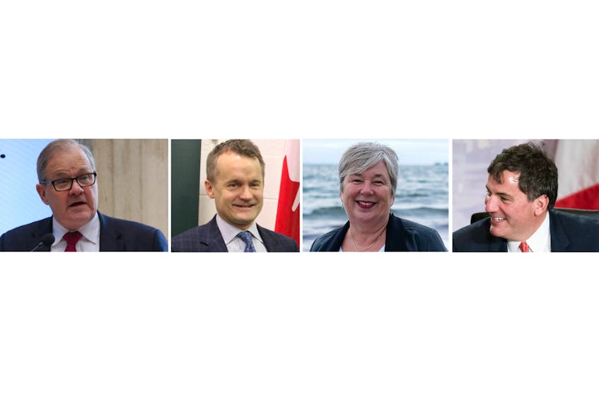 Prime Minister Justin Trudeau has kept four Atlantic Canadian MPs in his cabinet. From left, P.E.I.’s Lawrence MacAulay, Minister of Veterans Affairs and Associate Minister of National Defence; Newfoundland and Labrador’s Seamus O’Regan, Minister of Natural Resources; Nova Scotia’s Bernadette Jordan, Minister of Fisheries, Oceans and the Canadian Coast Guard; and New Brunswick’s Dominic LeBlanc, President of the Queen’s Privy Council for Canada. - SaltWire Network