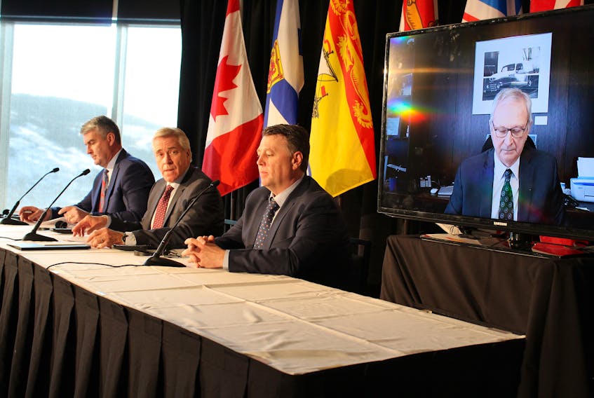 Atlantic Premiers met in St. John's on Sunday and Monday to discuss a myriad of issues, with access to renewable energy top of mind. From left are Nova Scotia Premier Stephen McNeil, Newfoundland and Labrador Premier Dwight Ball, Prince Edward Island Premier Dennis King and New Brunswick Premier Blaine Higgs. DAVID MAHER/THE TELEGRAM
