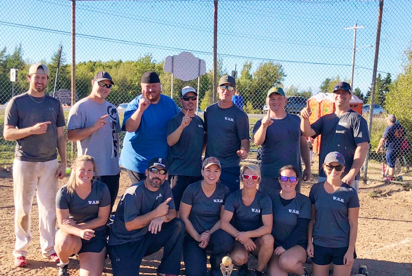 The Pictou County Mixed Slo-Pitch League held its season-ending tournament recently. Wild Sluggin’ Beasts, shown here, took victory again for Division A over the Bomb Squad in a great final game. In front from left are: Kara Power, Kevin Mascola, Nicole Flemming, Amber Austin, Candace Arbuckle and Kristina Jones. Inm back from left are: Tyler Chisholm, Dig MacDonald, Jason Penney, Tyler Noskiye, Kyle Patchett, Jeff MacLean and Brad Hurley. Missing from photo are John Stewart, Jolene Shaw and Rachel MacKenzie.