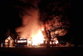 The main lodge at Inverary Resort burns early Thursday morning. (Photo courtesy of PATRICK WHITEWAY)