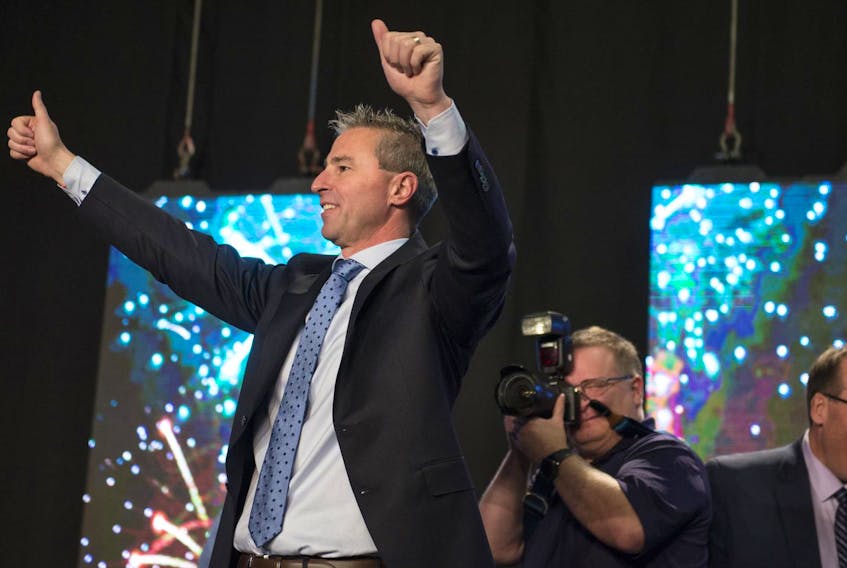 
Tim Houston acknowledges the crowd at the Halifax Exhibition Centre after he was named the new leader of the Nova Scotia Progressive Conservative Party on Saturday afternoon. - Ryan Taplin / The Chronicle Herald
