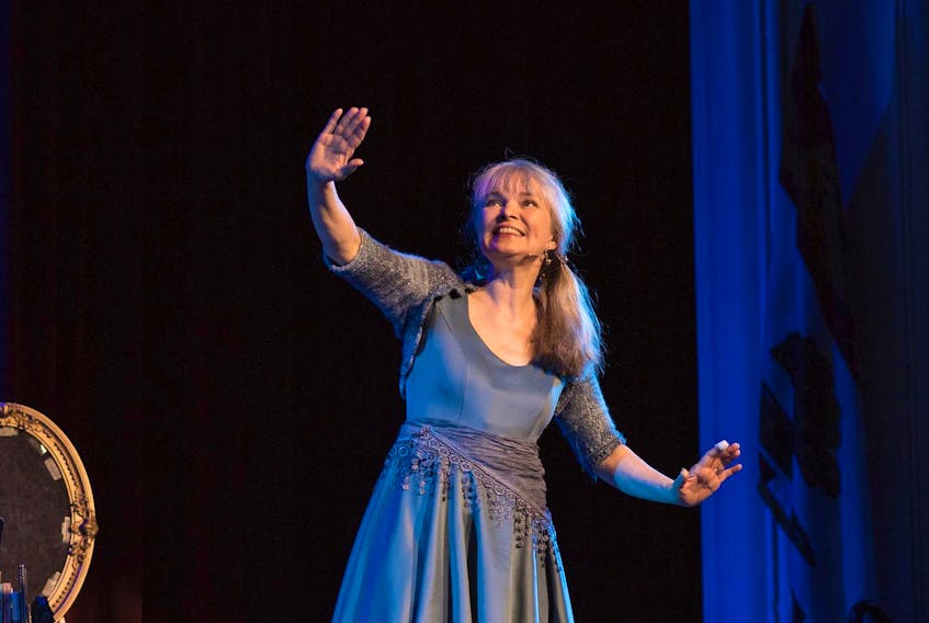 
Rosalee Peppard at a concert in June at the University of Prince Edward Island, performing her songs about Lucy Maud Montgomery. Montgomery is just one of the many Canadian women Peppard features in her songs. (Anne Woster/Anne Victoria Photography)
