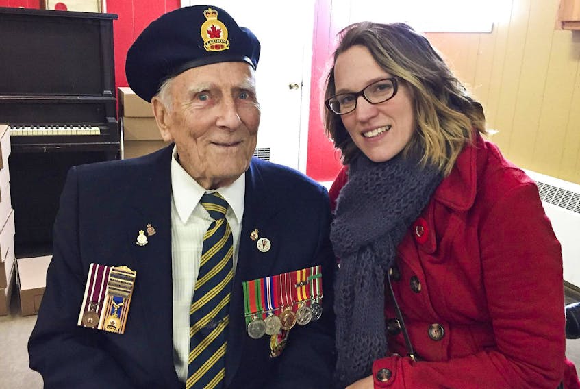 
Second World War veteran Gordon Smith is shown with his granddaughter Sabrina Smith at the Royal Canadian Legion in Seabright on Sunday. - ANDREW RANKIN 
