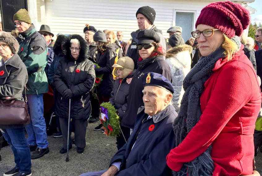 
Second World War veteran Gordon Smith shown with his granddaughter Sabrina Smith at the Remembrance Day ceremony in Seabright on Sunday. - ANDREW RANKIN 
