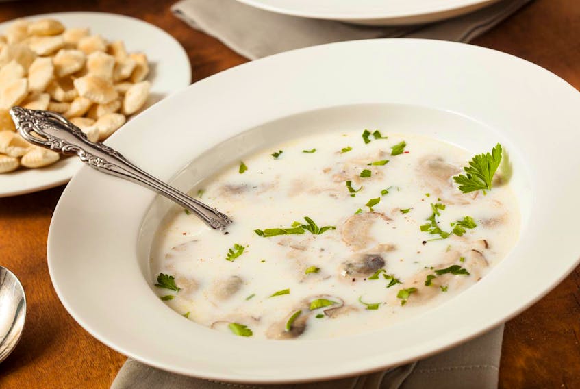 
Homemade Organic Oyster Stew with Crackers and Parsley. - Brent Hofacker

