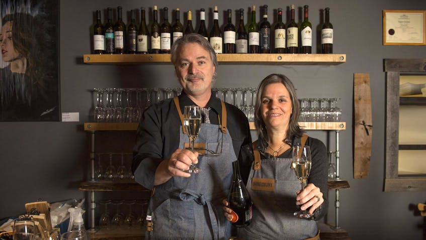 
Winegrunt owners Robert Buranello and Astrid Friedrich pose for a photo in their Windsor wine bar on Monday. - Ryan Taplin
