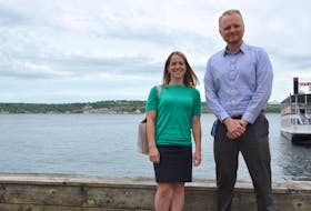 
HRM’s climate and environment specialists Shannon Miedema and Alex MacDonald, shown on the Halifax waterfront, told council’s environment committee that the municipality aims to reduce greenhouse gas emissions substantially by 2050. - Frank Campbell
