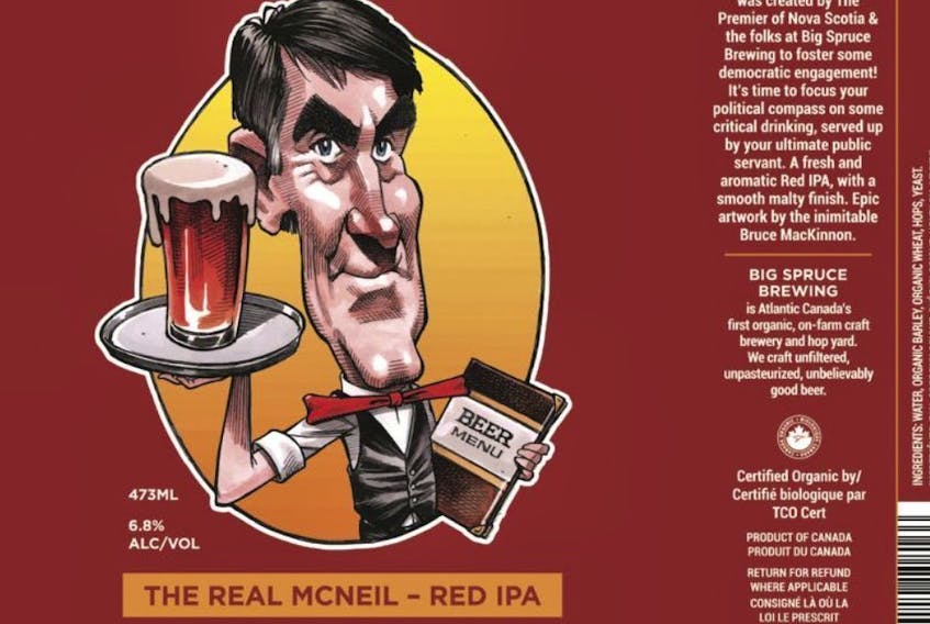 Bruce MacKinnon’s caricature of Stephen McNeil on a new beer label.