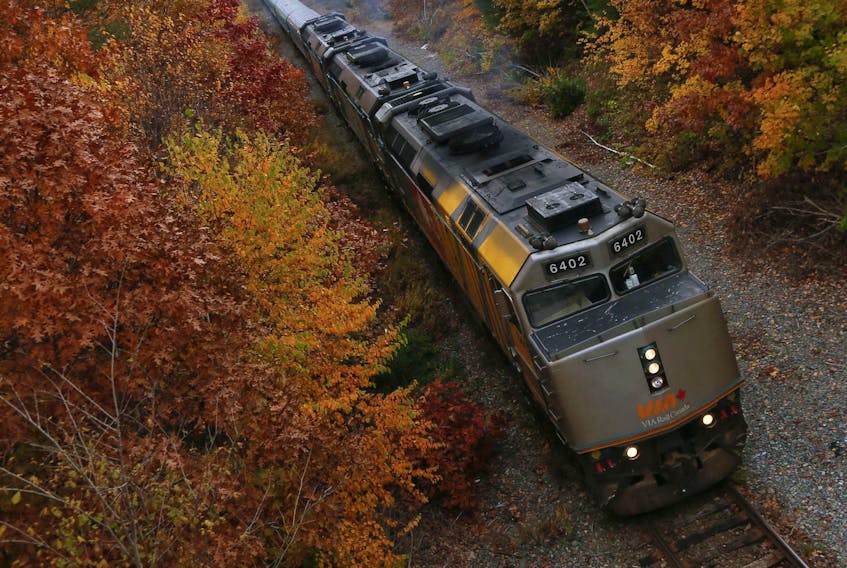 
Via Rail’s The Ocean heads for Montreal along the colourful rail cut in south-end Halifax this fall. - Tim Krochak
