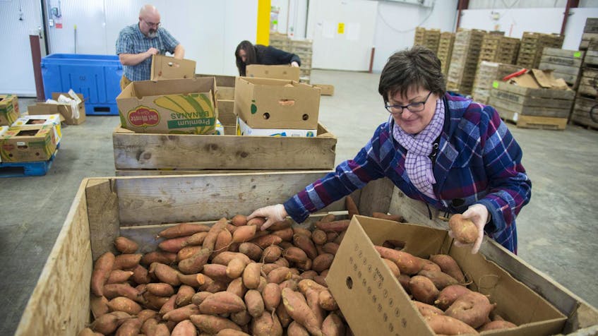 
Cheryl Nickerson Blackburn boxes up sweet potatoes with her coworkers Lindsay Rice and Tami Johnson from Health Canada as they volunteer at the Feed Nova Scotia warehouse on Friday afternoon. - Ryan Taplin
