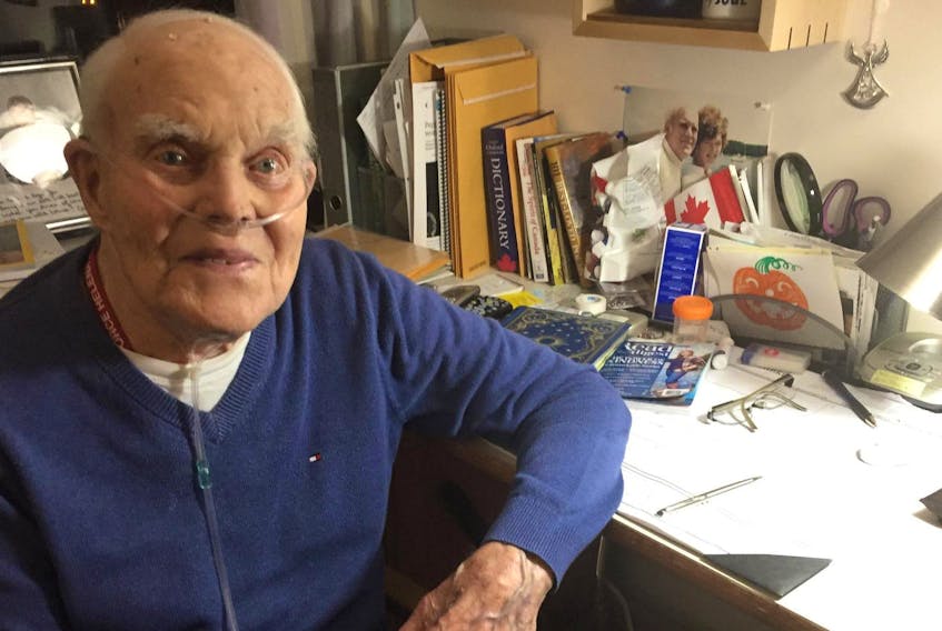 Second World War veteran Herb Peppard at his writing desk in Halifax.