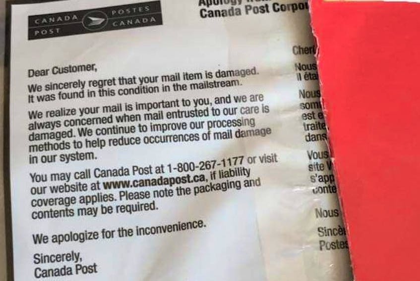 Glen Goodall mailed his grandson in Winnipeg his first Christmas card, but only the envelope was delivered with a message attached from Canada Post.