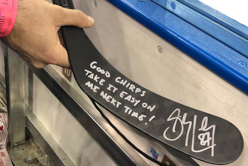 
Sidney Crosby autographed a stick for a New York Rangers fan who chirped him during a game in New York on Wednesday night. - Michael Gross
