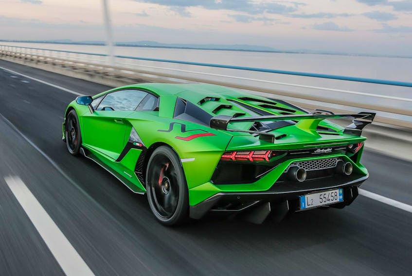 The 2019 Lamborghini Aventador SVJ is powered by a 760-horsepower, 6.5-litre, V-12 engine; it moves from 0-100 km/h in 2.8 seconds and to 200 km/h in 8.6.